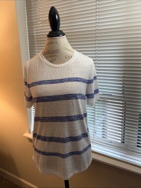 Bobeau Blue & White Striped Knit Top
